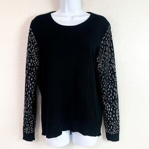 Chelsea & Theodore Rhinestone Embellished Sleeve Black Sweater Size XL
